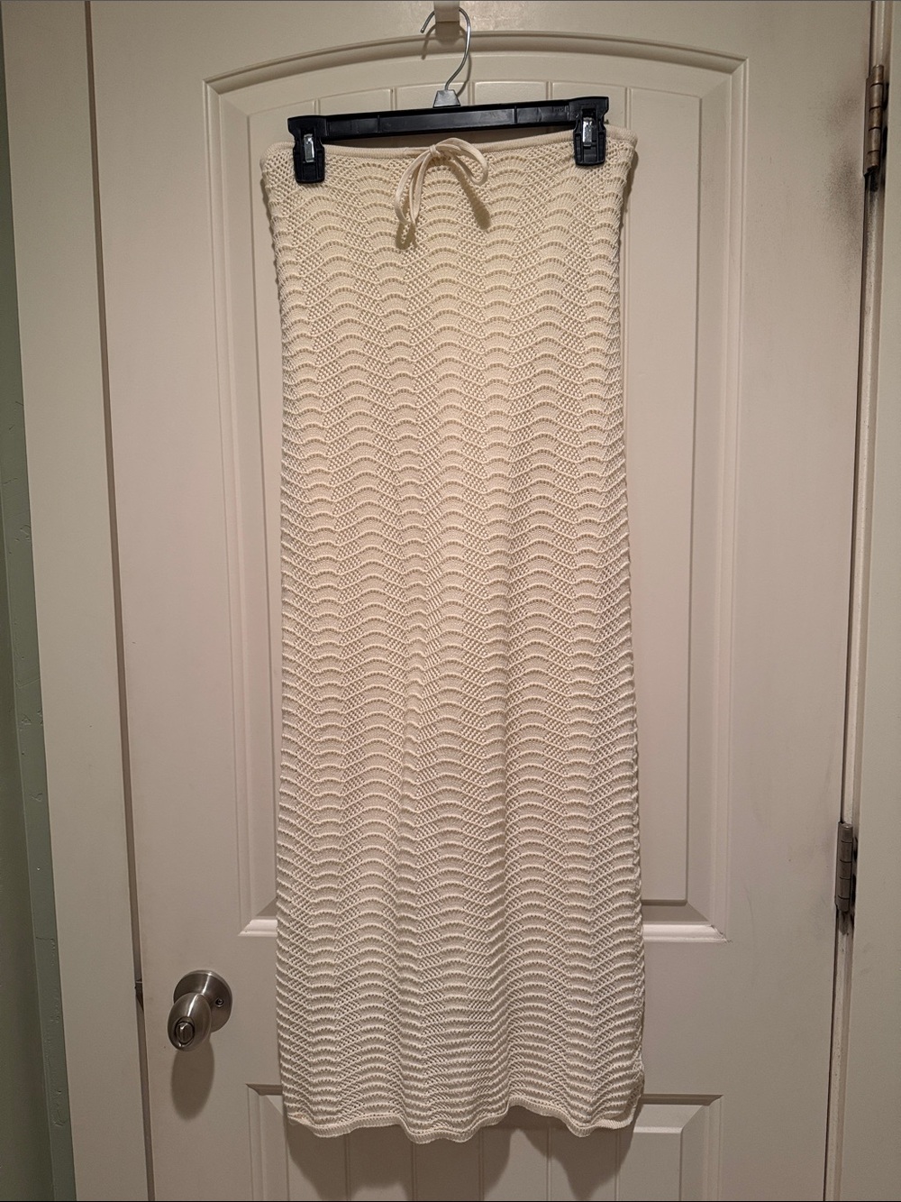 Cream Knit Maxi Skirt with Drawstring Waistband